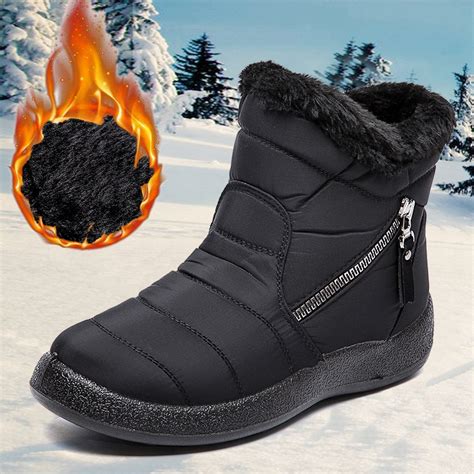 Women Waterproof Snow Boots Fur Lined Slip On Ankle Booties Zipper Winter Warmer Ebay