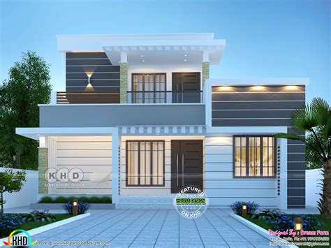 1290 Sq Ft 4 Bedroom Flat Roof Home Architecture Kerala Home Design