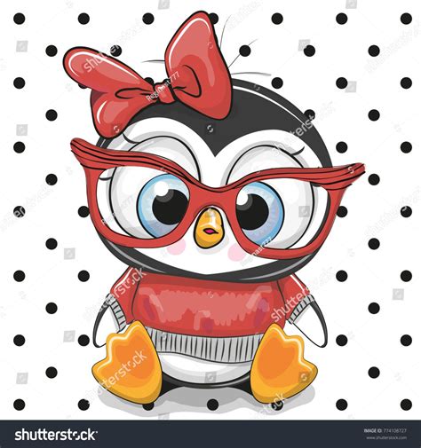 Cute Cartoon Penguin With Red Glasses On A Dots Background Ad Ad Penguincartooncutered