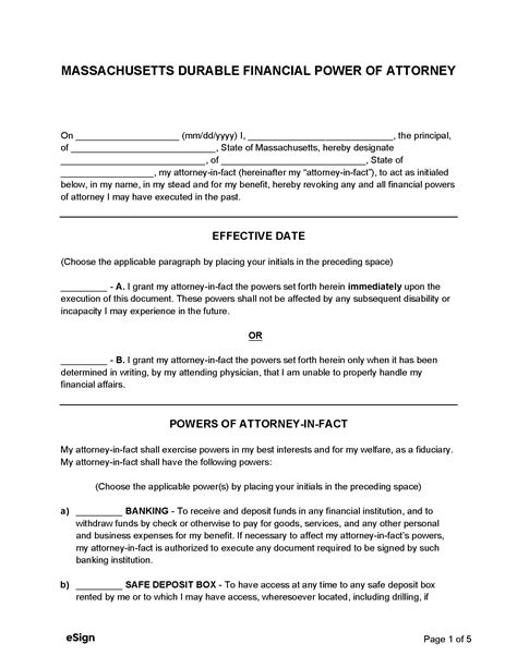 Free Massachusetts Durable Power Of Attorney Form Pdf Word