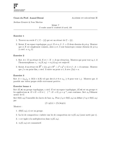 Algèbre Et Géométrie Ii Série 7