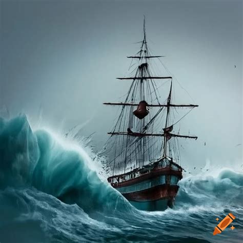 Ship Navigating Through Stormy Seas On Craiyon