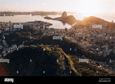 Aerial View Of Christ De Redeemer During Sunrise In Rio De Janeiro