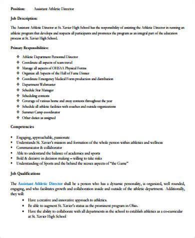 Reporting to the board, providing. Athletic Director Job Description Sample - 9+ Examples in ...