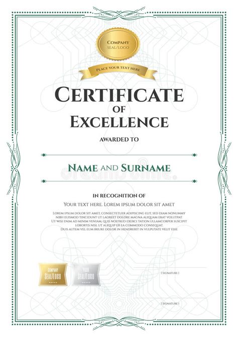 Portrait Certificate Of Excellence Template With Award Ribbon On Stock