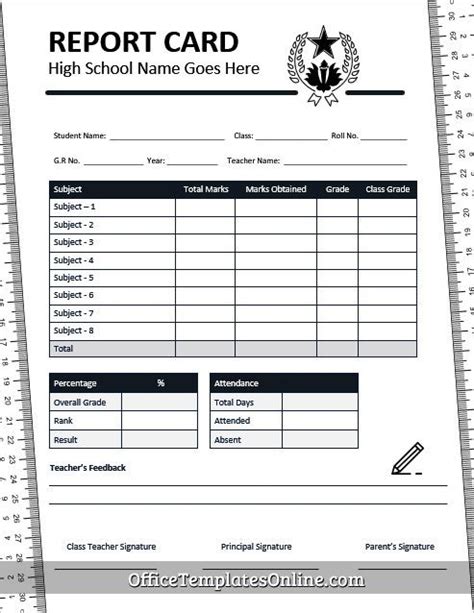 High School Report Card Template For Ms Word Report Card Template Id