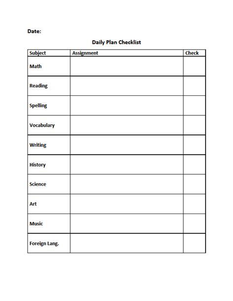 Homeschool Student Daily Checklist