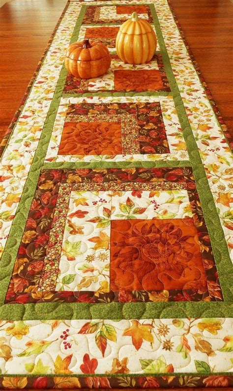 Quilted Autumn Table Runner Fall Leaves And Sunflowers Extra Etsy