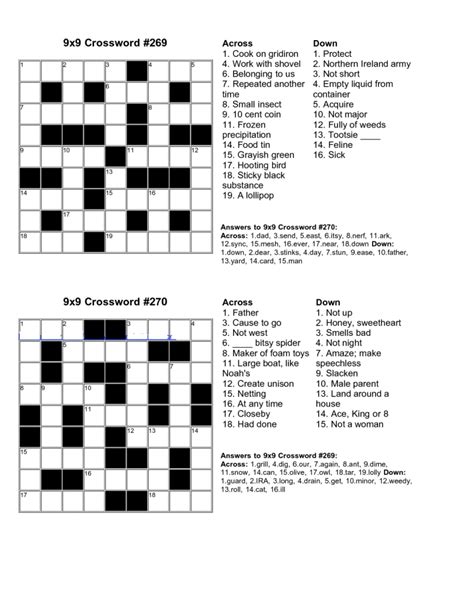 printable crossword with answers