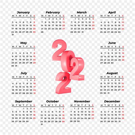 Gambar Kalender 2022 Dengan Teks 3d Kreatif Kalender Satu Halaman