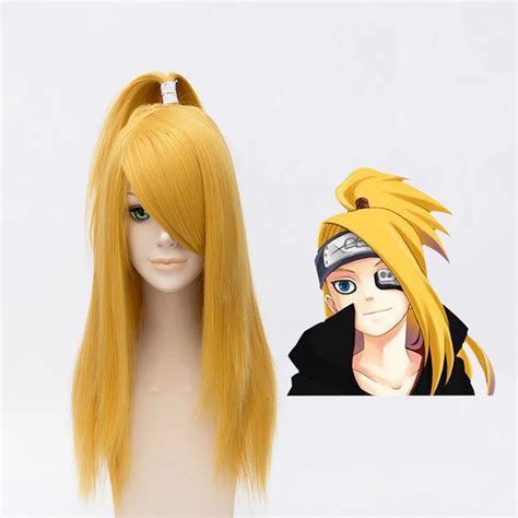 Top Quality Naruto Deidara Cos Wig Yellow Straight Long Anime Naruto