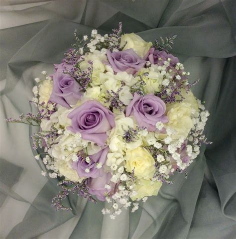 Lavender And White Bridal Bouquet With Hydrangeas Roses Limonium And