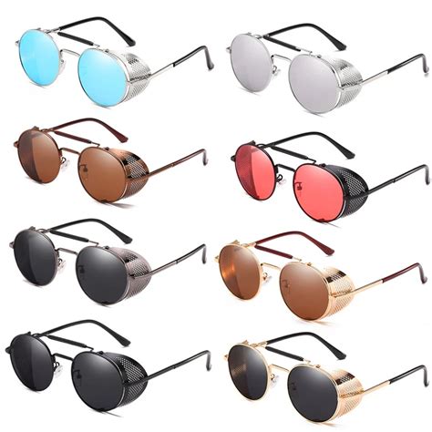retro steampunk sunglasses round designer steam punk metal shields sunglasses men women uv400