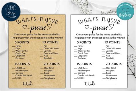 Printable Whats In Your Purse Baby Shower Game Instant Download Bobotemp