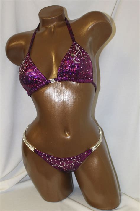 Deep Fuchsia Hologram Spandex Bikini Suit Bikini Fitness Competition
