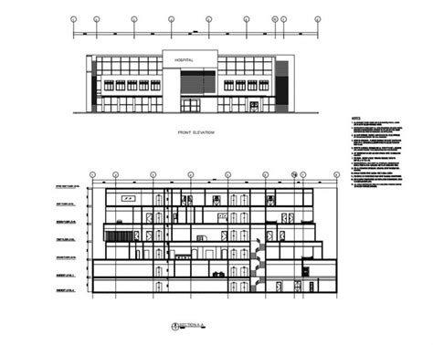 Multi Specialty Hospital Facade Elevation And Sectional Details Dwg