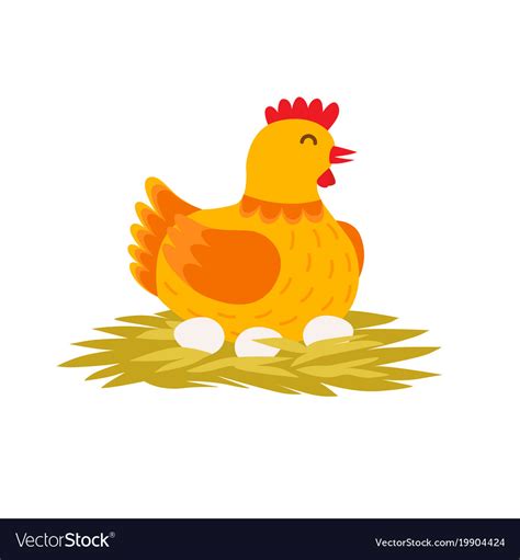 Orange Cute Hen Is Laying Eggs On Nest Royalty Free Vector