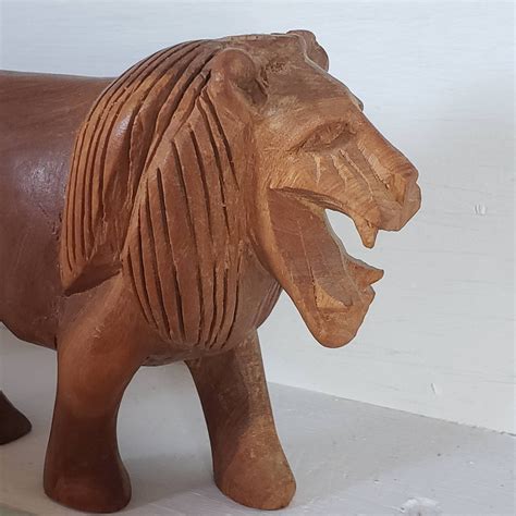 African Carved Wooden Lion Etsy