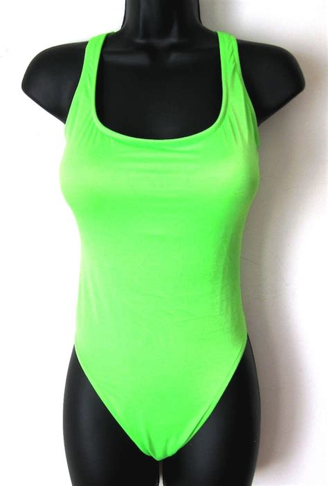 Neon Green Swimsuit Bright Lime Green One Piece Scoop Back