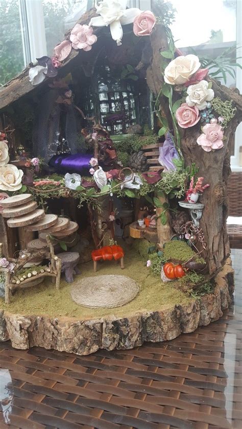 Two Story Fully Furnished Solar Lighted Fairy House In A Stump Fairies