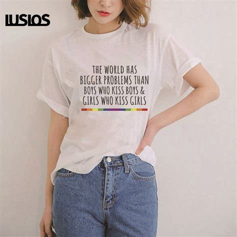 LUSLOS Gay Pride T Shirt LGBT Regali Estate Manica Corta Bianco Casual