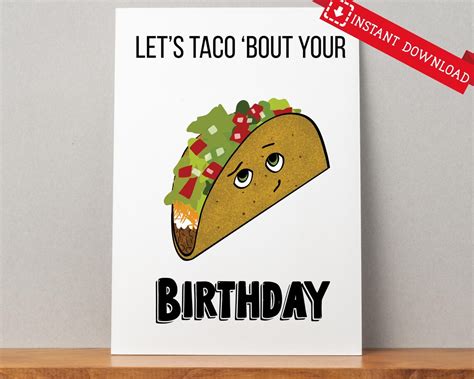 Printable Funny Birthday Card Taco Birthday Card Digital Bday Card