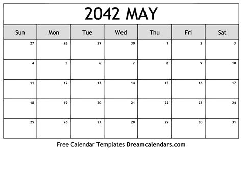 May 2042 Calendar Free Blank Printable With Holidays