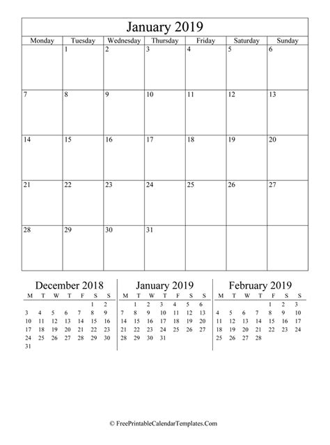 2019 January Calendar Printable Vertical