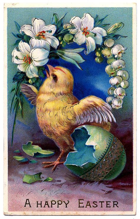 Vintage Easter Clip Art Sweet Baby Chick With Egg The