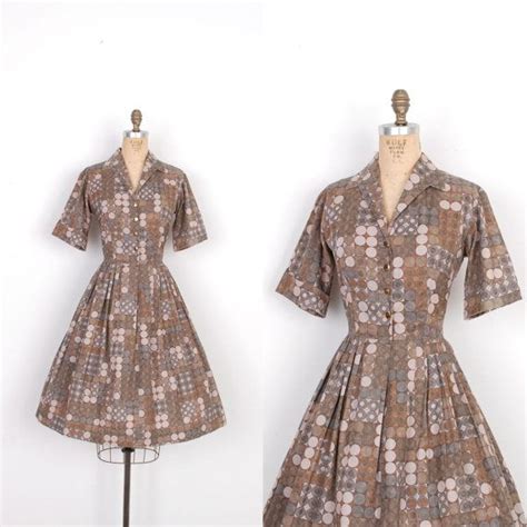 Vintage 1950s Dress 50s Geometric Print By Lapoubellevintage