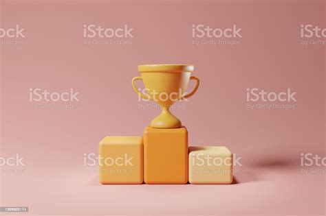3d Rendering Gold Trophy On The Sports Winner Podium Celebration Cup