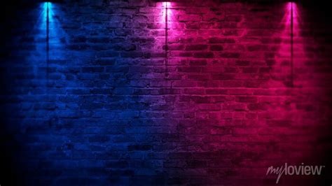 Old Brick Wall With Neon Lights Neon Shapes On Brick Wall Background • Wall Stickers Glow