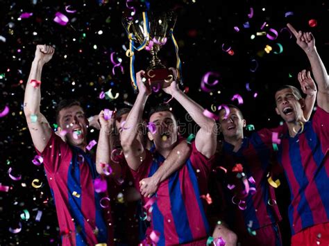 Soccer Players Celebrating Victory Stock Photo Image Of Jump Adult