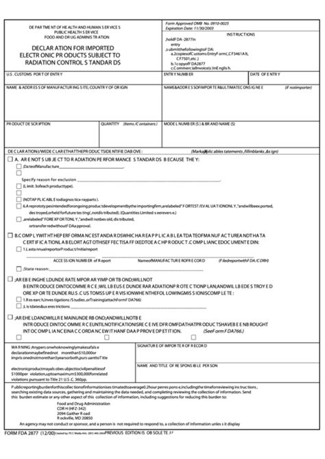Fda 2877 Form Fillable Printable Forms Free Online