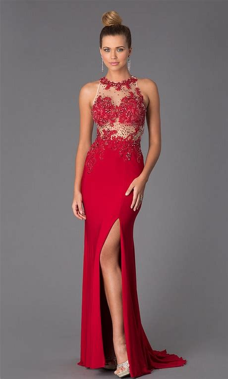 Long Red Lace Prom Dress