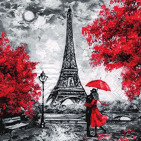 Decoupage Paper Napkins Paris Lovers Kiss Eiffel Tower Red Etsy