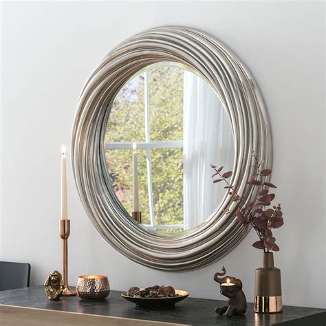 Yg222 Silver Circle Round Mirror Hall Or Overmantle Swirl Frame Modern Design Wall Mirror