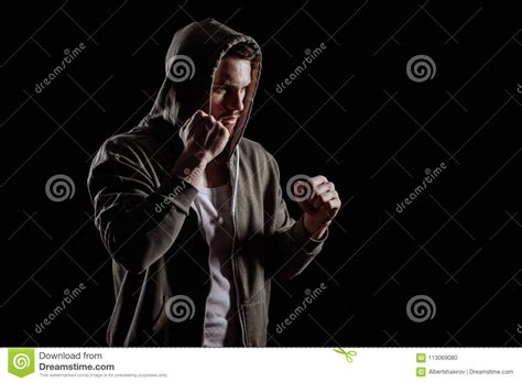 Closeup Photo Of Severe Sportsmen With Clenching Fists Be Ready For