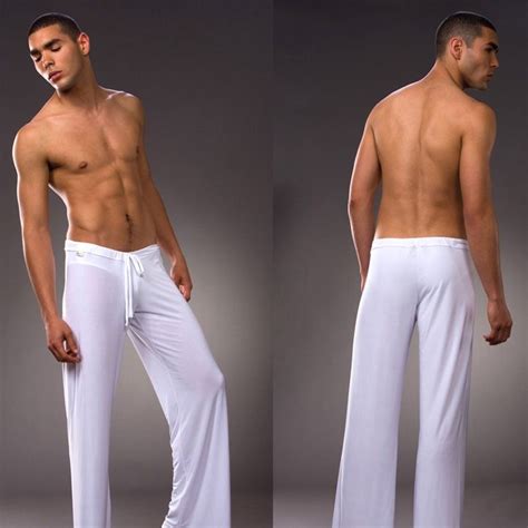 2018 Wholesale New Men Soft Silk Yoga Pants Men Sexy Comfortable Sheer Dance Harem Sweatpants