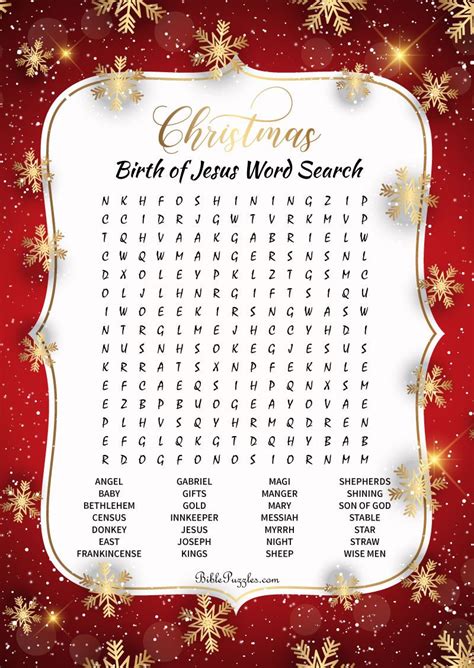 Christmas Word Search Puzzle Birth Of Jesus Wordsearch Christmas