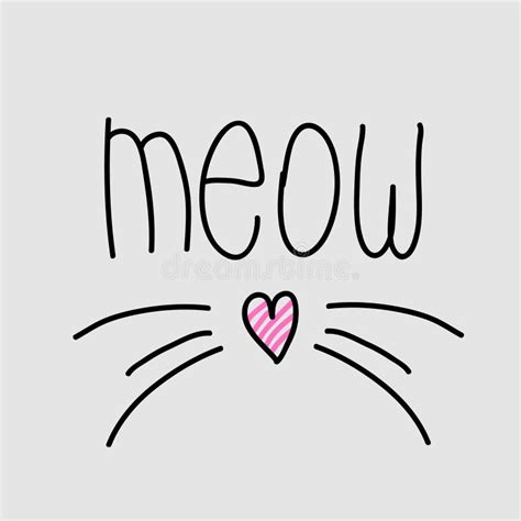 Cute Meow Cat Quotes Illustration Vector With Cat Muzzle Stock