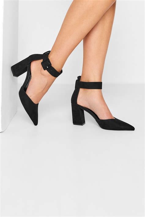 Lts Black Pointed Block Heel Court Shoes In Standard Fit Long Tall Sally