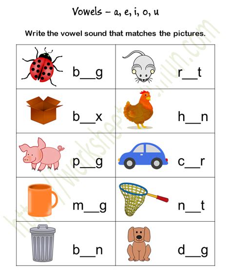 English General Preschool Vowel Sound Worksheet 7 Write The Vowel