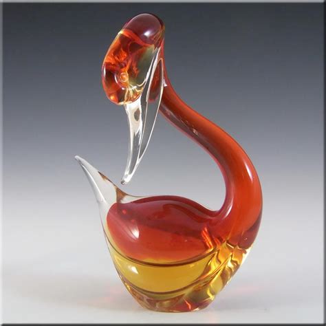 Murano Red And Amber Venetian Glass Swan Figurine Swan Figurine Venetian Glass Art Deco Glass