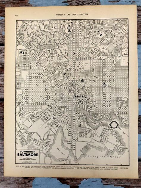Antique Map Of Baltimore City Map 1937 Historical Print Lithograph