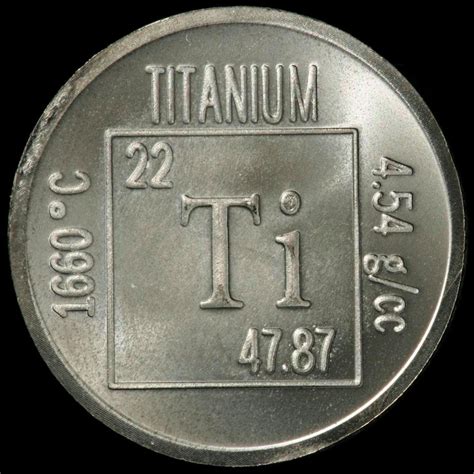 Element coin, a sample of the element Titanium in the ...