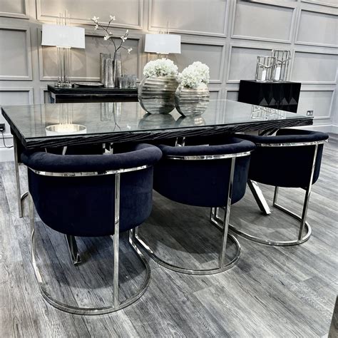Verona Premium Black And Silver Velvet Armchair Black Dining Room