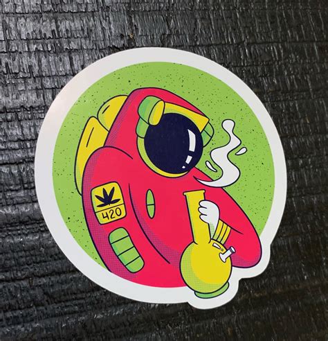 420 Bong Smoking Astronaut Waterproof Vinyl Sticker Colorful Etsy