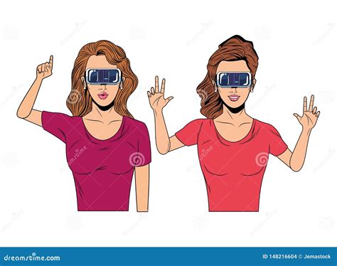 Femmes Avec Le Casque De R Alit Virtuelle Illustration De Vecteur Illustration Du Glaces