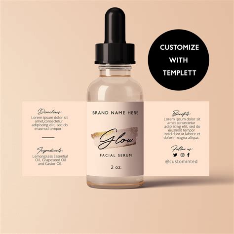 editable beauty product template diy dropper label essential etsy cosmetic labels design